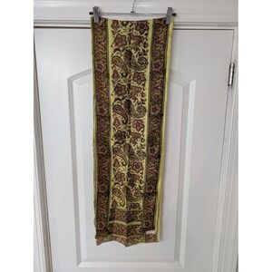 Vintage‎ Hand Woven 100% Silk Scarf India Paisley Floral Green Yellow Pink Wrap